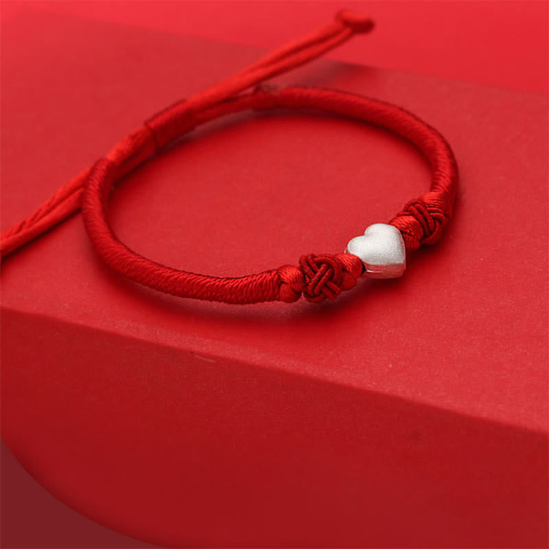 Wear FengShui 999 Sterling Silver 3D Heart Design Red String Connection Bracelet