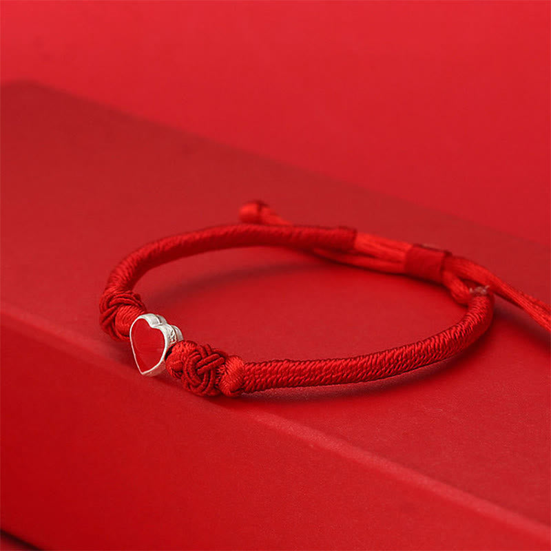 Wear FengShui 999 Sterling Silver 3D Heart Design Red String Connection Bracelet