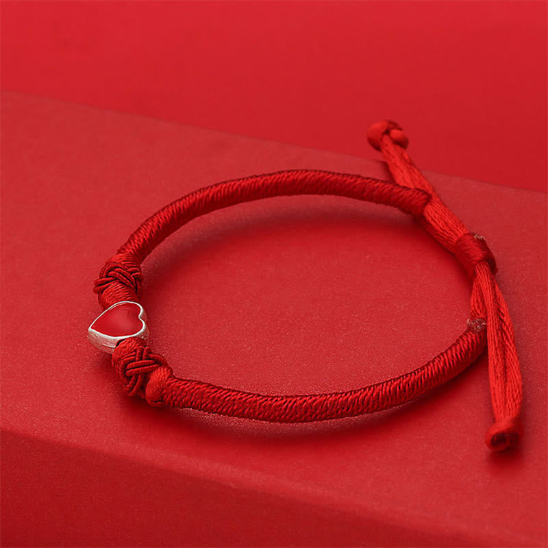 Wear FengShui 999 Sterling Silver 3D Heart Design Red String Connection Bracelet