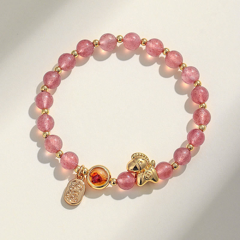 Wear FengShui Year Of The Horse Strawberry Quartz Citrine Red Agate Pink Crystal Love Bracelet