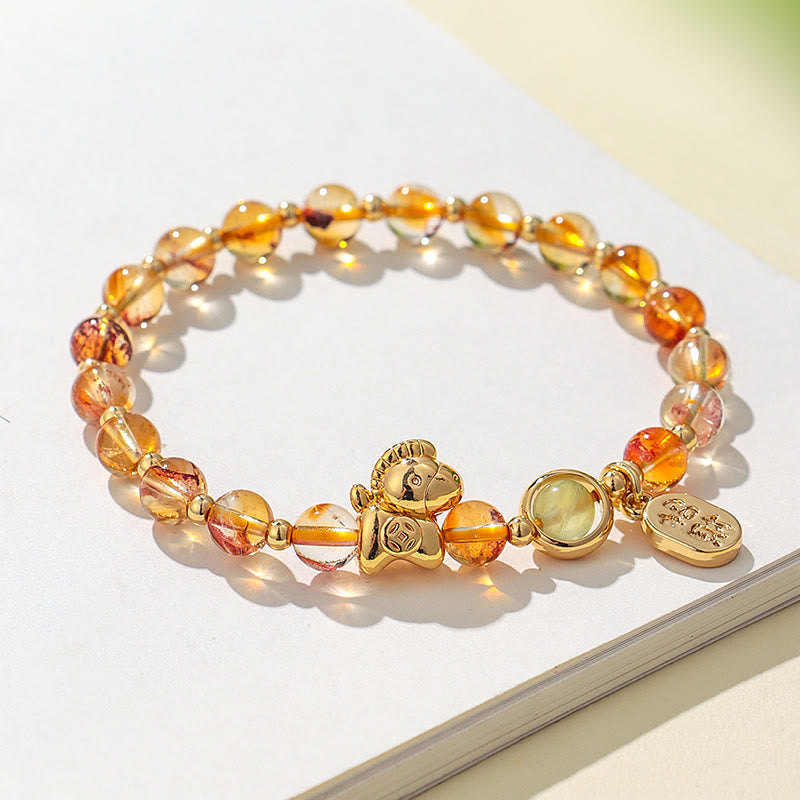 Wear FengShui Year Of The Horse Strawberry Quartz Citrine Red Agate Pink Crystal Love Bracelet