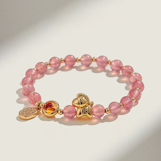 Wear FengShui Year Of The Horse Strawberry Quartz Citrine Red Agate Pink Crystal Love Bracelet