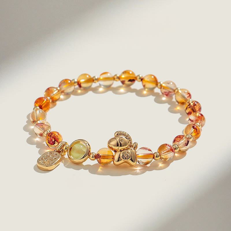 Wear FengShui Year Of The Horse Strawberry Quartz Citrine Red Agate Pink Crystal Love Bracelet
