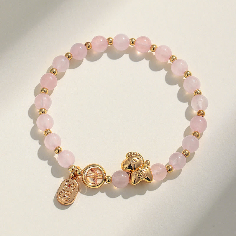 Wear FengShui Year Of The Horse Strawberry Quartz Citrine Red Agate Pink Crystal Love Bracelet