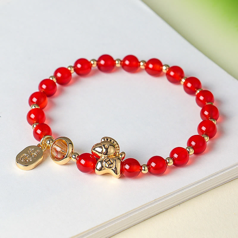 Wear FengShui Year Of The Horse Strawberry Quartz Citrine Red Agate Pink Crystal Love Bracelet