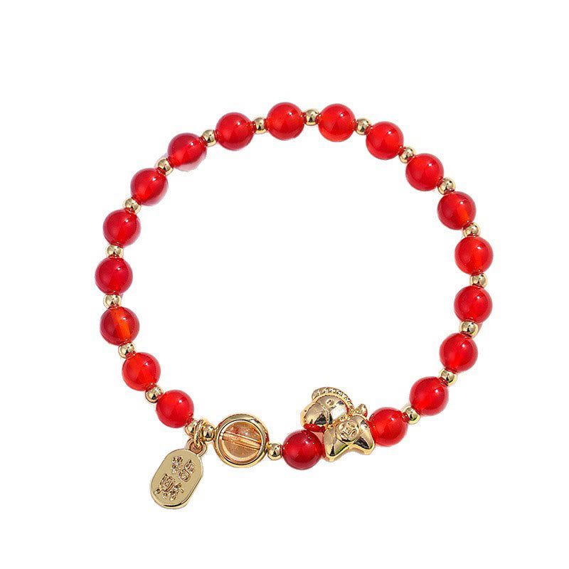 Wear FengShui Year Of The Horse Strawberry Quartz Citrine Red Agate Pink Crystal Love Bracelet