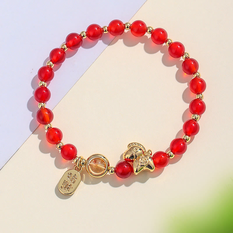 Wear FengShui Year Of The Horse Strawberry Quartz Citrine Red Agate Pink Crystal Love Bracelet