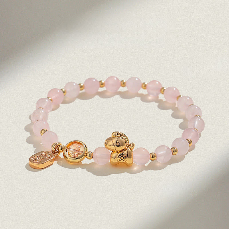 Wear FengShui Year Of The Horse Strawberry Quartz Citrine Red Agate Pink Crystal Love Bracelet