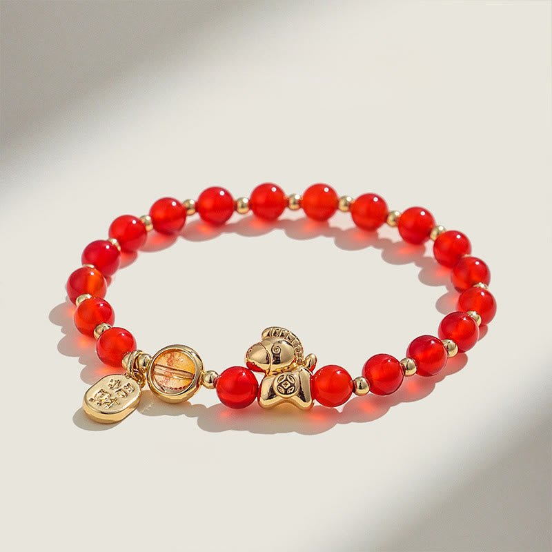 Wear FengShui Year Of The Horse Strawberry Quartz Citrine Red Agate Pink Crystal Love Bracelet