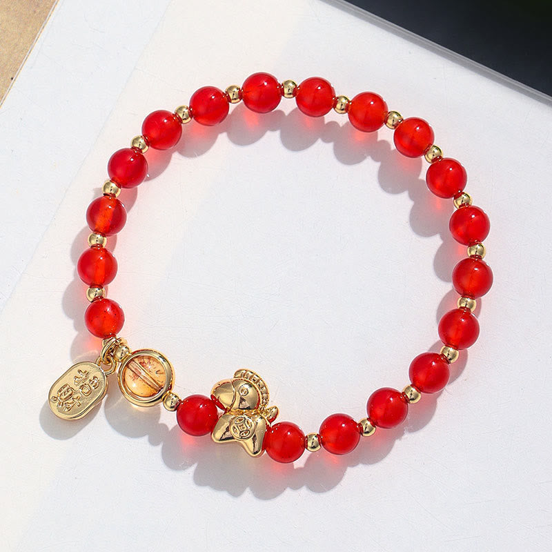 Wear FengShui Year Of The Horse Strawberry Quartz Citrine Red Agate Pink Crystal Love Bracelet