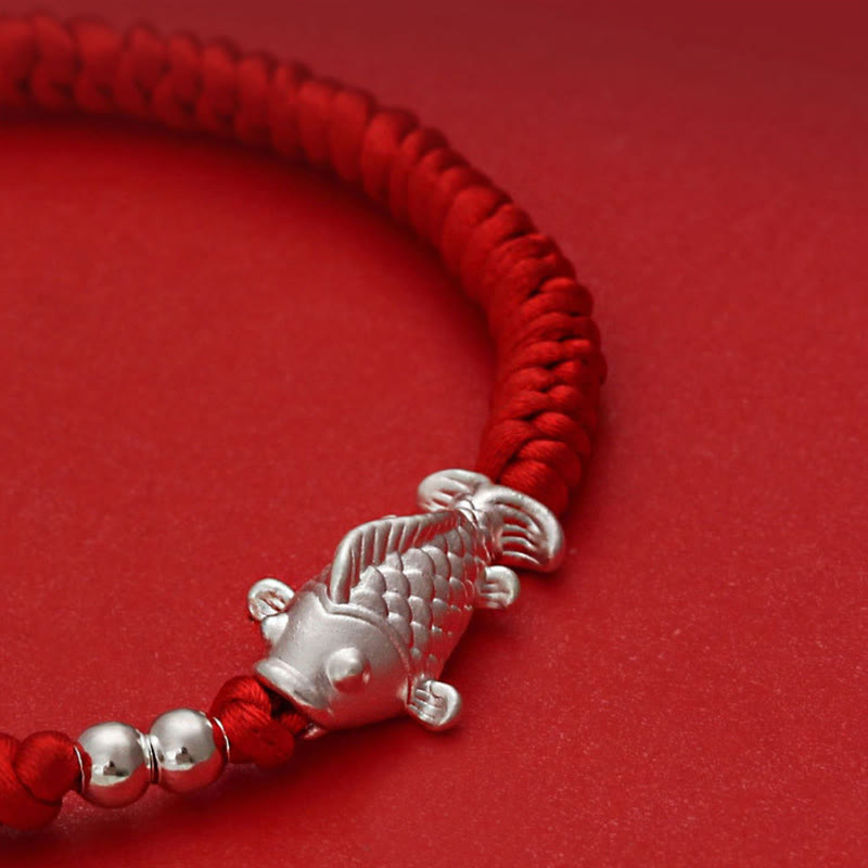 Wear FengShui 999 Sterling Silver Koi Fish Design 990 Sterling Silver Bead Red String Luck Bracelet