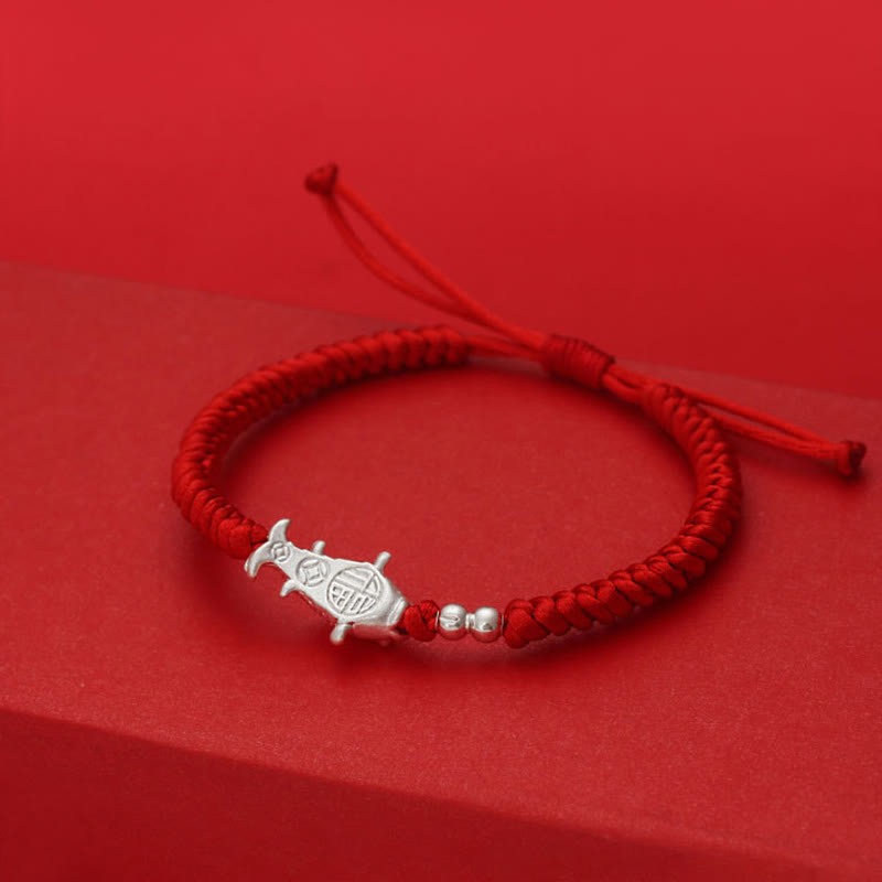 Wear FengShui 999 Sterling Silver Koi Fish Design 990 Sterling Silver Bead Red String Luck Bracelet