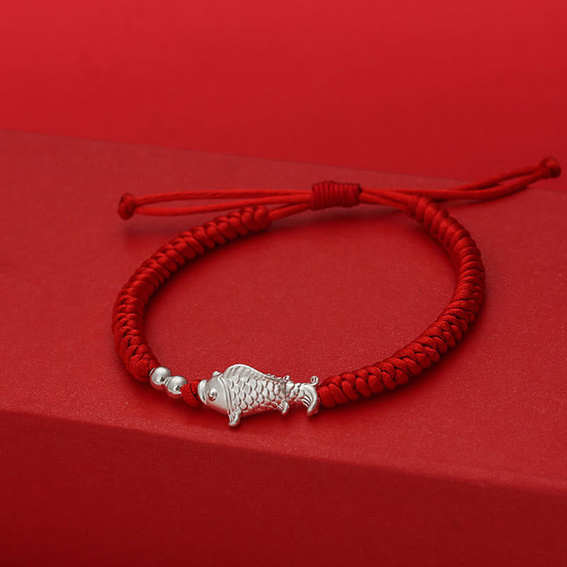 Wear FengShui 999 Sterling Silver Koi Fish Design 990 Sterling Silver Bead Red String Luck Bracelet