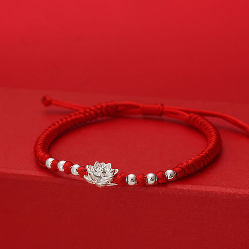 Wear FengShui 999 Sterling Silver Lotus Symbol 990 Sterling Silver Bead Red String Luck Bracelet