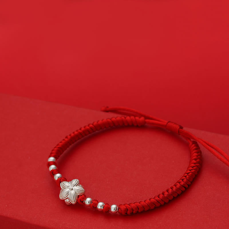 Wear FengShui 999 Sterling Silver Lotus Symbol 990 Sterling Silver Bead Red String Luck Bracelet