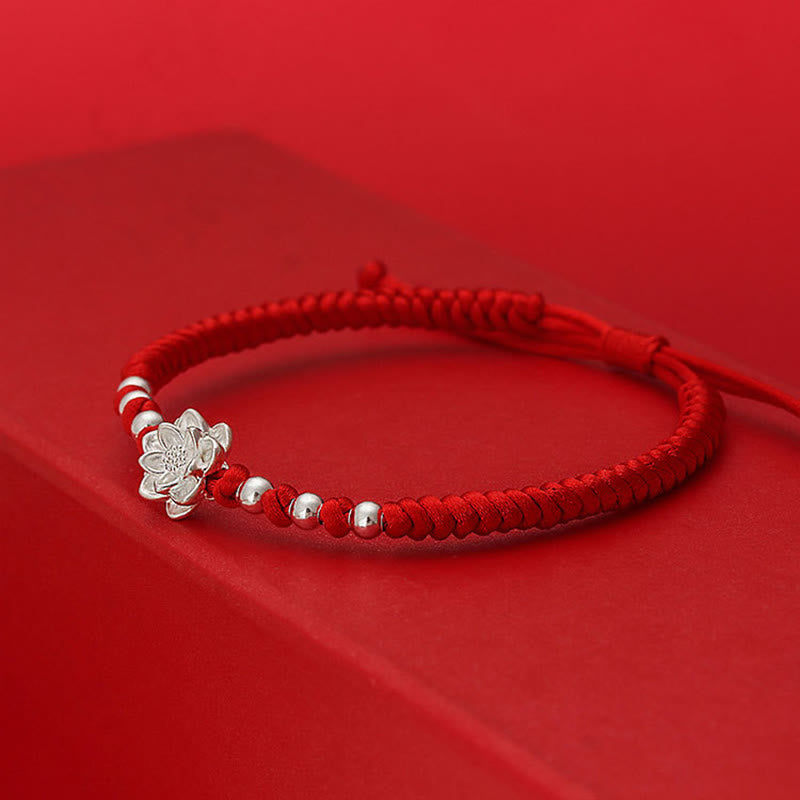 Wear FengShui 999 Sterling Silver Lotus Symbol 990 Sterling Silver Bead Red String Luck Bracelet