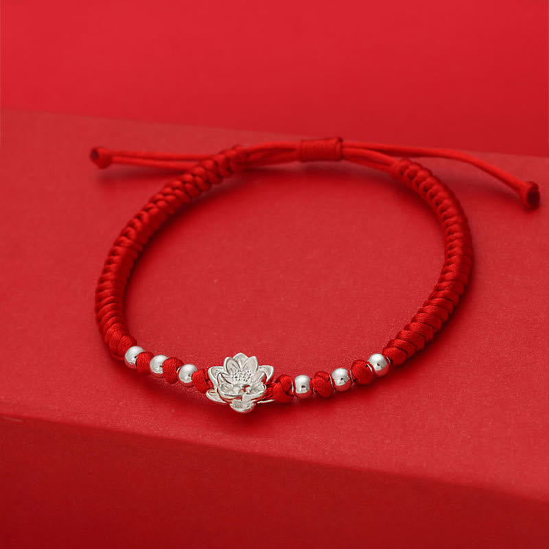 Wear FengShui 999 Sterling Silver Lotus Symbol 990 Sterling Silver Bead Red String Luck Bracelet