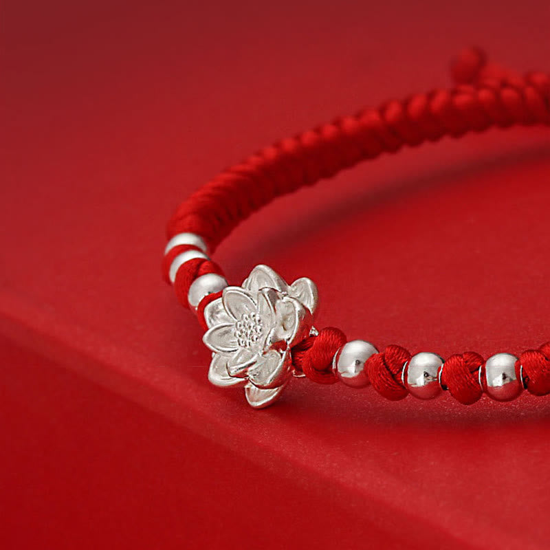 Wear FengShui 999 Sterling Silver Lotus Symbol 990 Sterling Silver Bead Red String Luck Bracelet