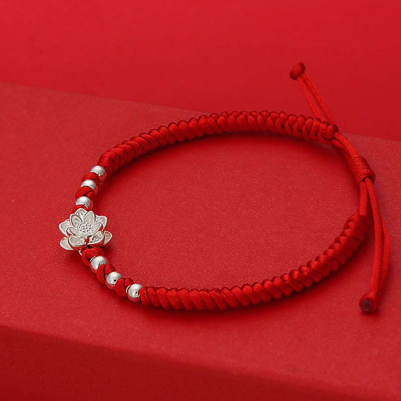 Wear FengShui 999 Sterling Silver Lotus Symbol 990 Sterling Silver Bead Red String Luck Bracelet
