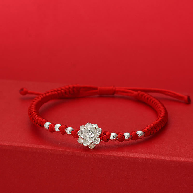 Wear FengShui 999 Sterling Silver Lotus Symbol 990 Sterling Silver Bead Red String Luck Bracelet