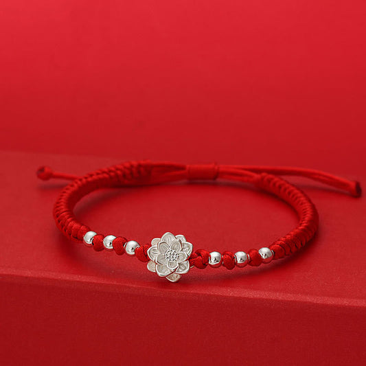 Wear FengShui 999 Sterling Silver Lotus Symbol 990 Sterling Silver Bead Red String Luck Bracelet