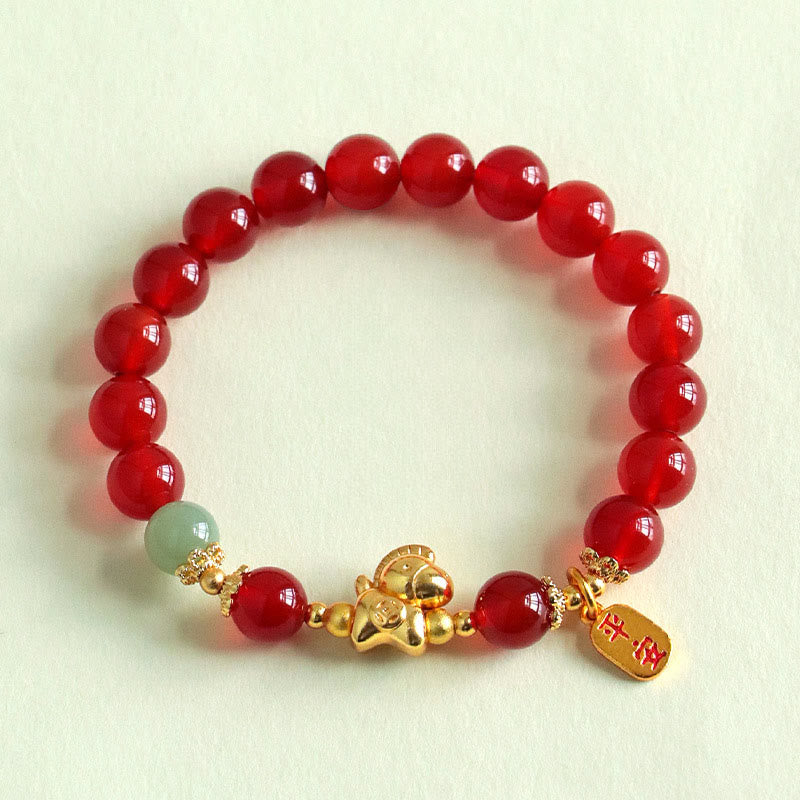 Wear FengShui Year Of The Horse Hetian Jade Black Obsidian Red Agate Strength Bracelet