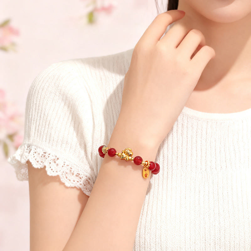 Wear FengShui Year Of The Horse Hetian Jade Black Obsidian Red Agate Strength Bracelet