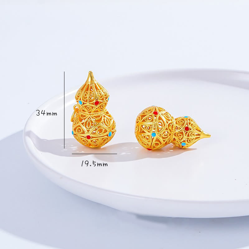 Wear FengShui Hollow Gourd Design 24k Gold Plated Brass Rope Necklace Pendant