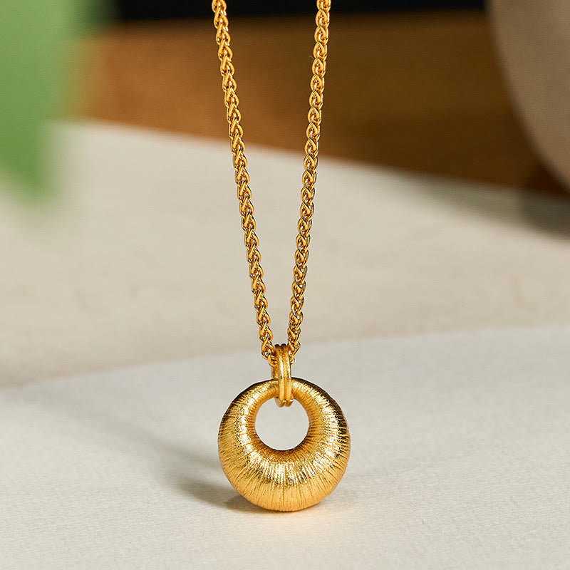 Wear FengShui 24k Gold Plated Copper Peace Buckle Texture Wealth Necklace Pendant