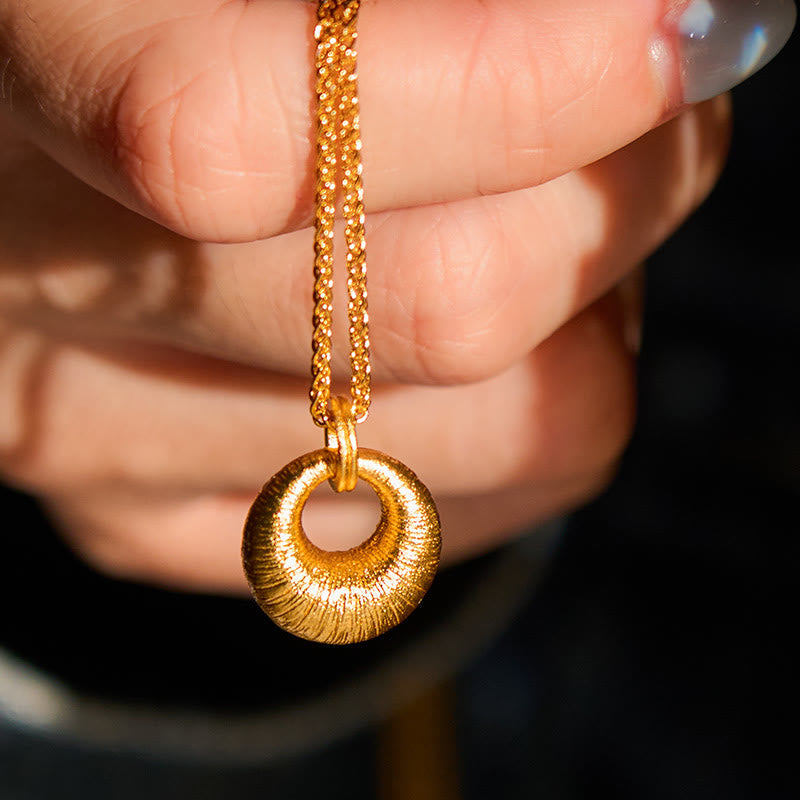 Wear FengShui 24k Gold Plated Copper Peace Buckle Texture Wealth Necklace Pendant