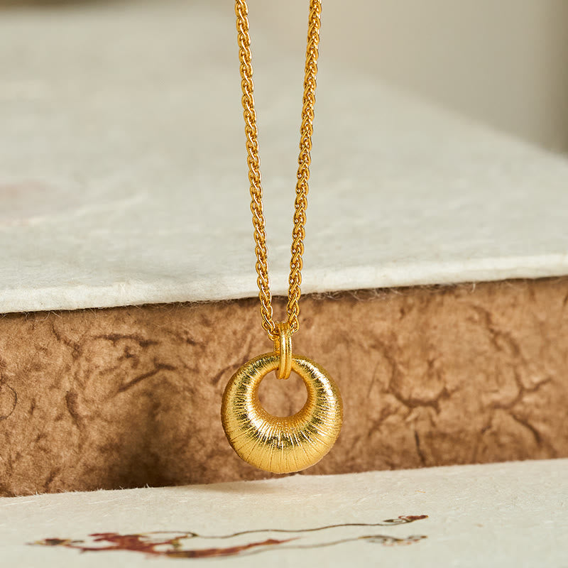 Wear FengShui 24k Gold Plated Copper Peace Buckle Texture Wealth Necklace Pendant
