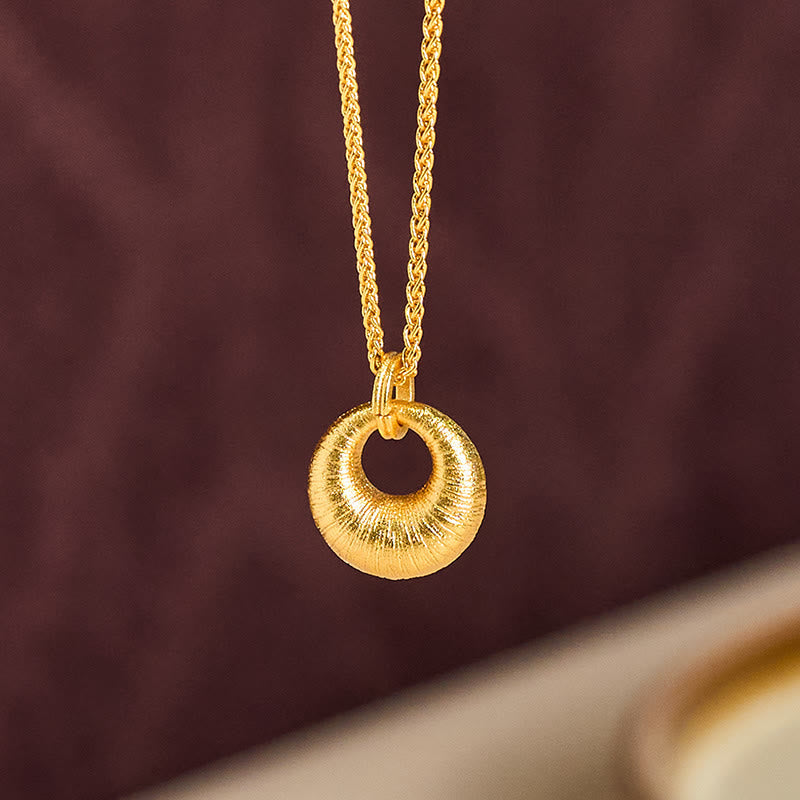 Wear FengShui 24k Gold Plated Copper Peace Buckle Texture Wealth Necklace Pendant