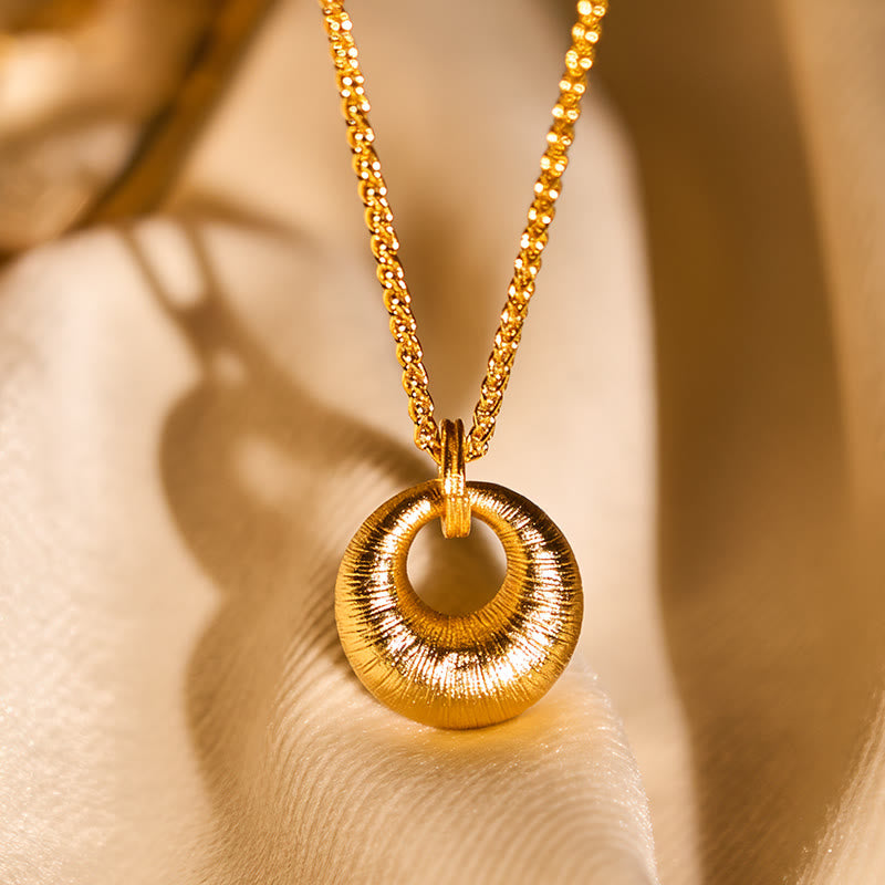 Wear FengShui 24k Gold Plated Copper Peace Buckle Texture Wealth Necklace Pendant