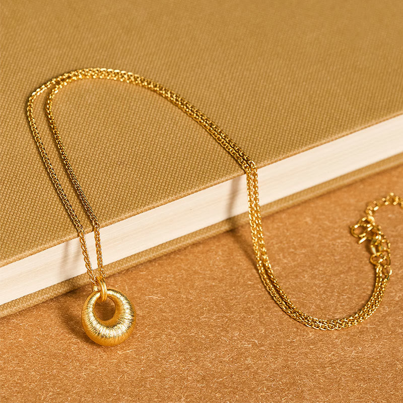 Wear FengShui 24k Gold Plated Copper Peace Buckle Texture Wealth Necklace Pendant