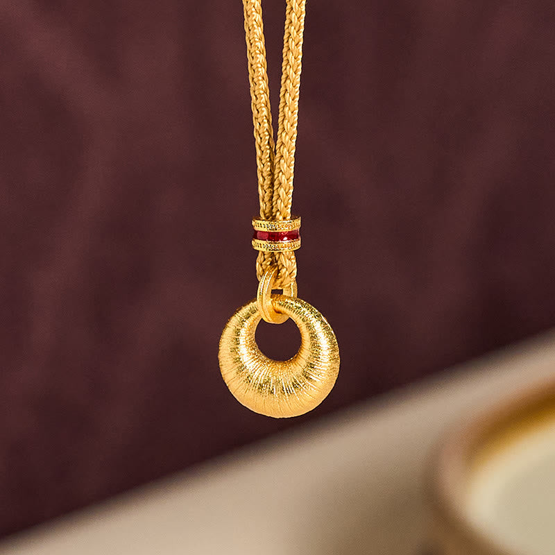 Wear FengShui 24k Gold Plated Copper Peace Buckle Texture Wealth Necklace Pendant