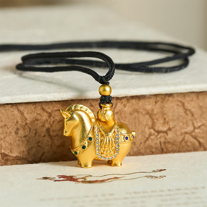 Wear FengShui Year Of The Horse 24k Gold Plated Brass Rope Cord Necklace Pendant