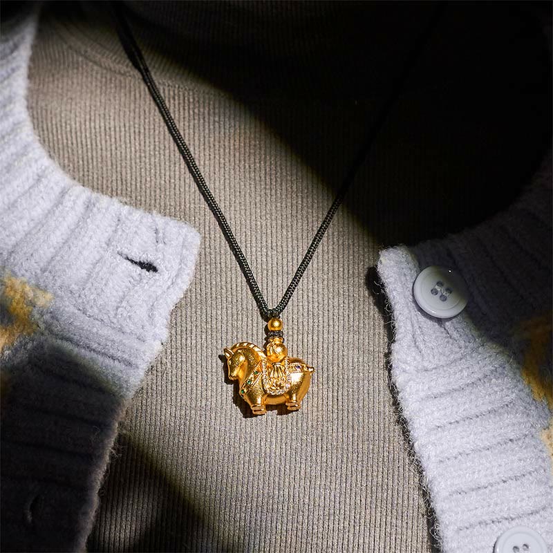 Wear FengShui Year Of The Horse 24k Gold Plated Brass Rope Cord Necklace Pendant