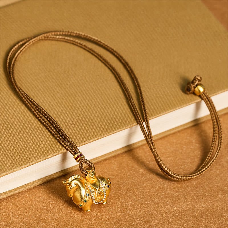 Wear FengShui "All The Best For Fortune And Protection" Year Of The Horse 24k Gold Plated Brass Necklace Includes Gift Message Card