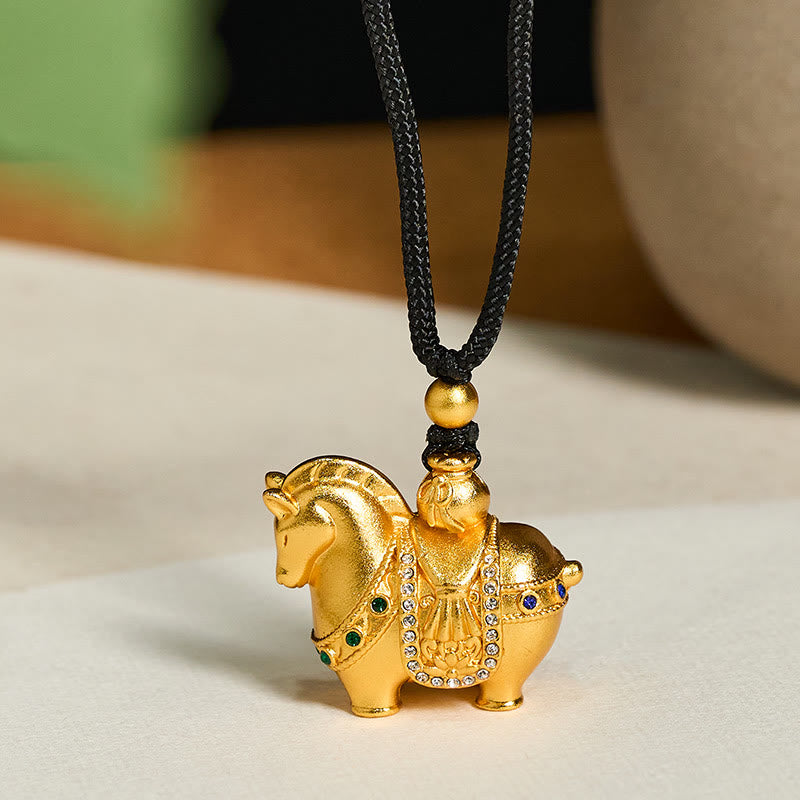 Wear FengShui Year Of The Horse 24k Gold Plated Brass Rope Cord Necklace Pendant