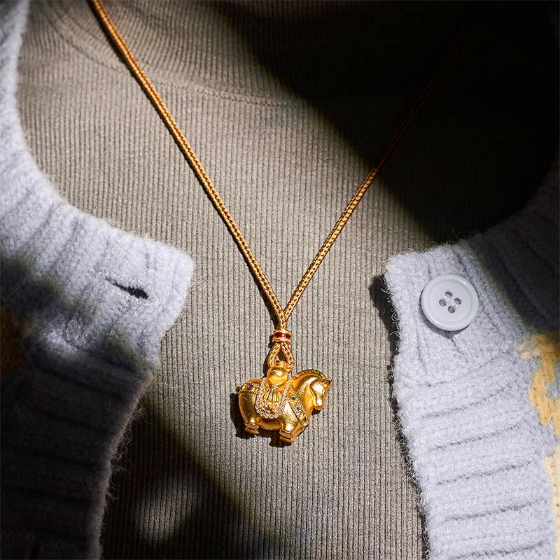 Wear FengShui Year Of The Horse 24k Gold Plated Brass Rope Cord Necklace Pendant