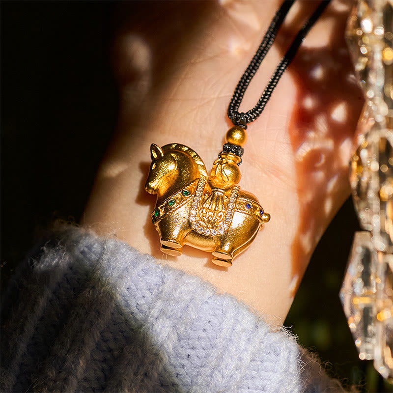 Wear FengShui Year Of The Horse 24k Gold Plated Brass Rope Cord Necklace Pendant
