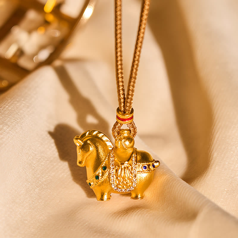 Wear FengShui Year Of The Horse 24k Gold Plated Brass Rope Cord Necklace Pendant