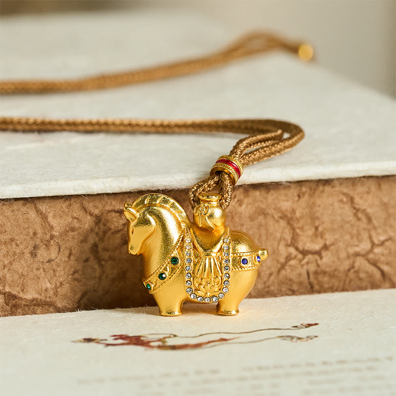 Wear FengShui Year Of The Horse 24k Gold Plated Brass Rope Cord Necklace Pendant
