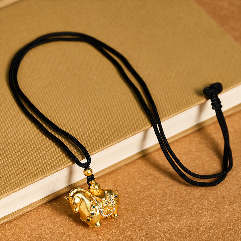 Wear FengShui Year Of The Horse 24k Gold Plated Brass Rope Cord Necklace Pendant