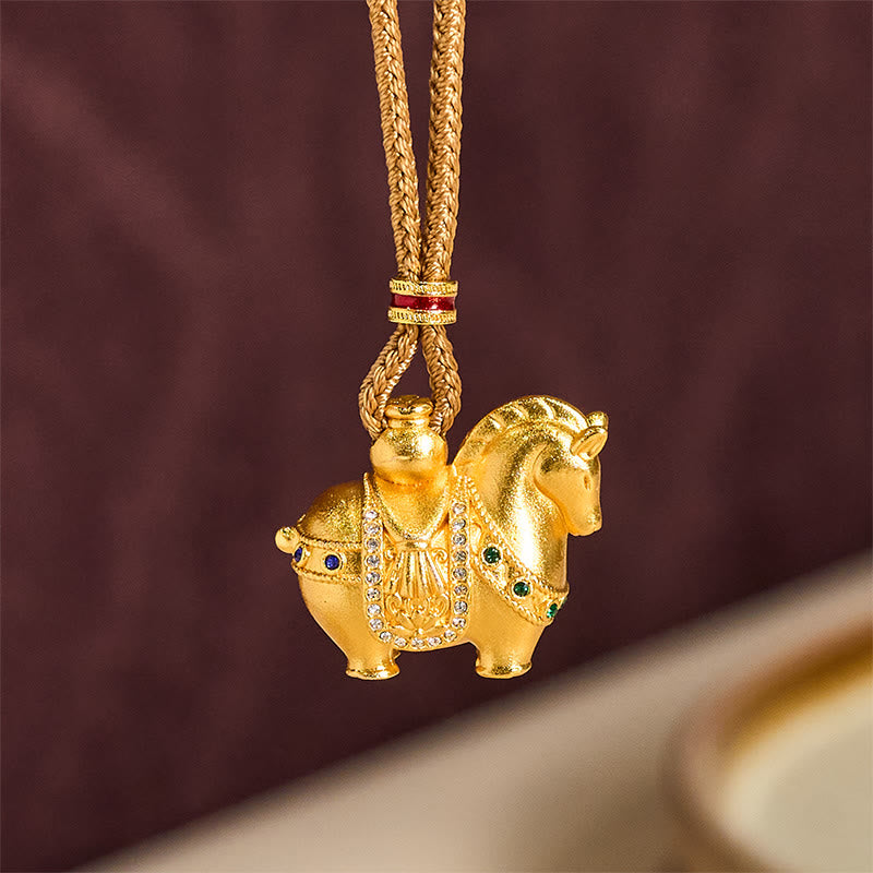 Wear FengShui "All The Best For Fortune And Protection" Year Of The Horse 24k Gold Plated Brass Necklace Includes Gift Message Card