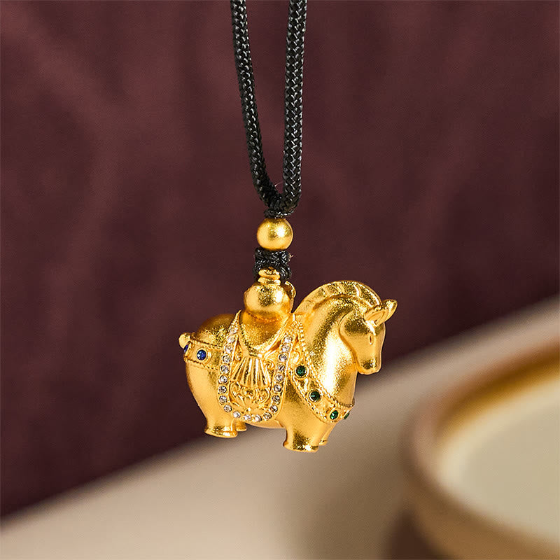 Wear FengShui Year Of The Horse 24k Gold Plated Brass Rope Cord Necklace Pendant