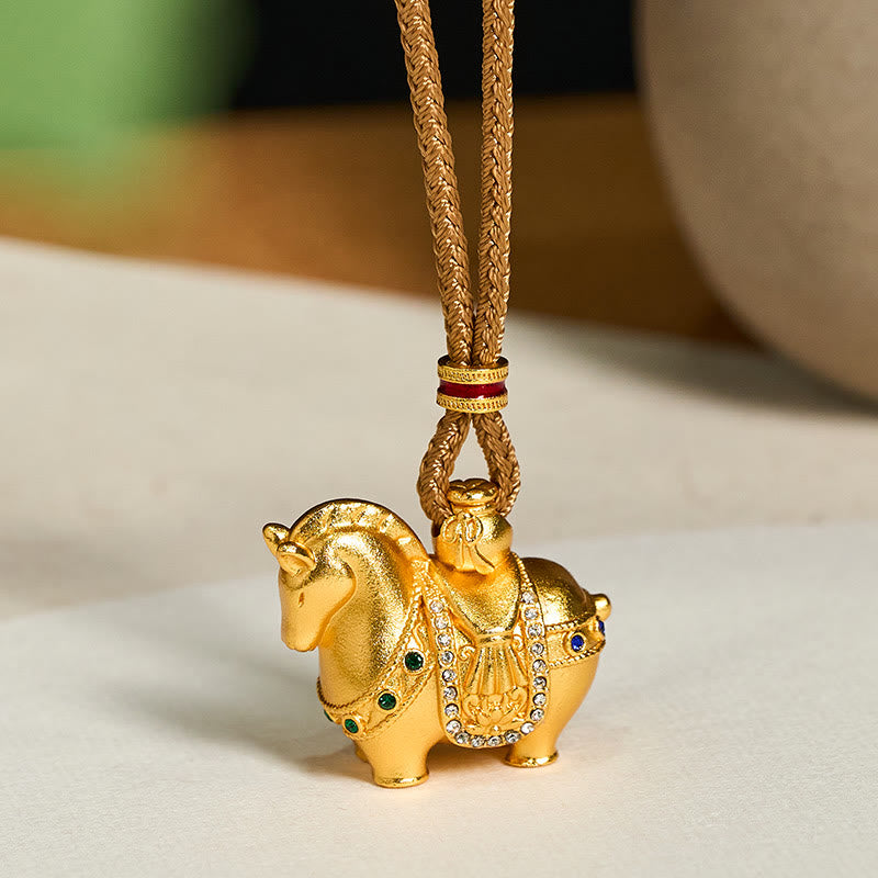 Wear FengShui "All The Best For Fortune And Protection" Year Of The Horse 24k Gold Plated Brass Necklace Includes Gift Message Card