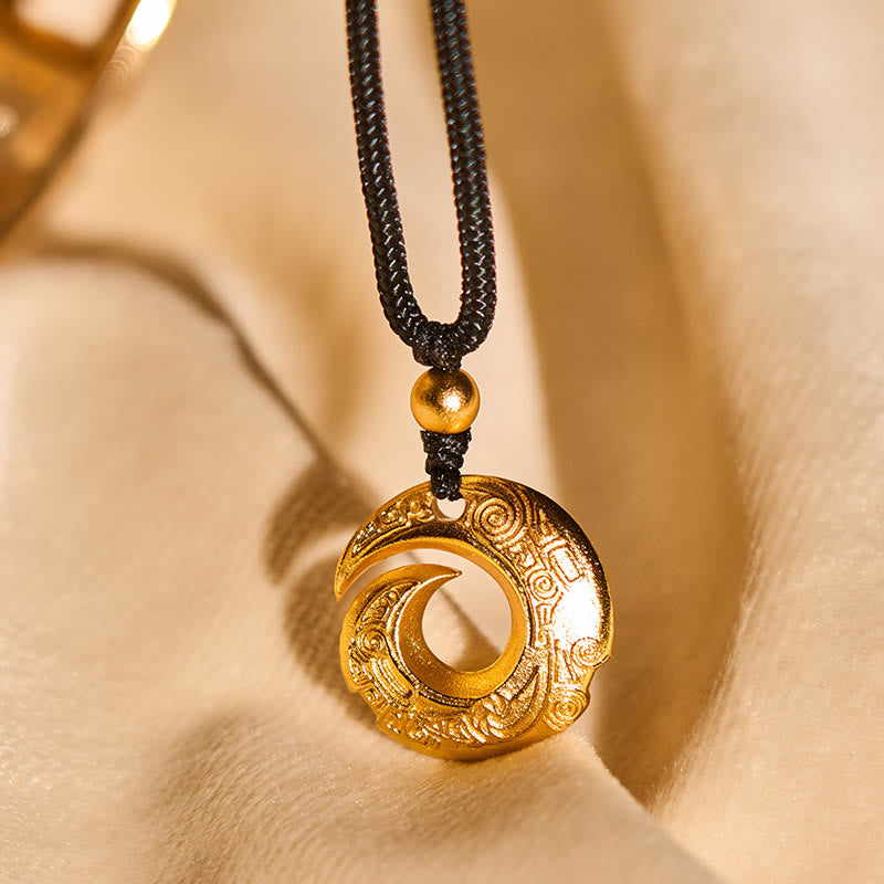 Wear FengShui "Wishing You Good Fortune" 24k Gold Plated Brass Peace Buckle Black Rope Necklace Includes Gift Message Card
