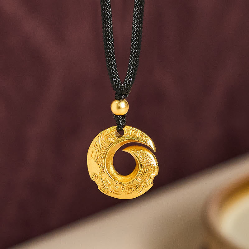 Wear FengShui "Wishing You Good Fortune" 24k Gold Plated Brass Peace Buckle Black Rope Necklace Includes Gift Message Card