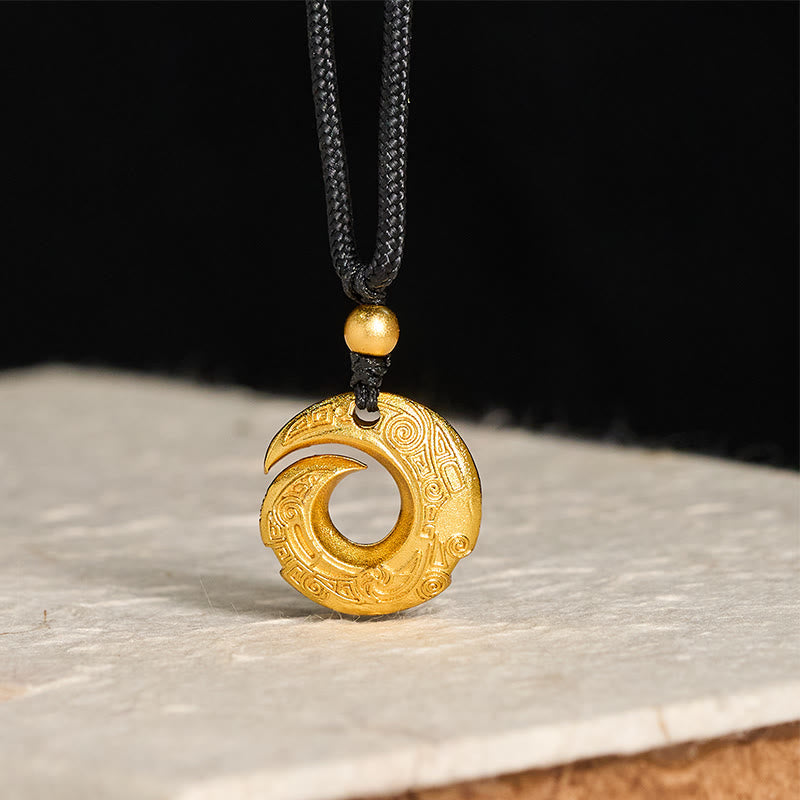 Wear FengShui "Wishing You Good Fortune" 24k Gold Plated Brass Peace Buckle Black Rope Necklace Includes Gift Message Card